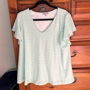 White Birch Eyelet Lined Pistachio Blouse Size XL NWOT